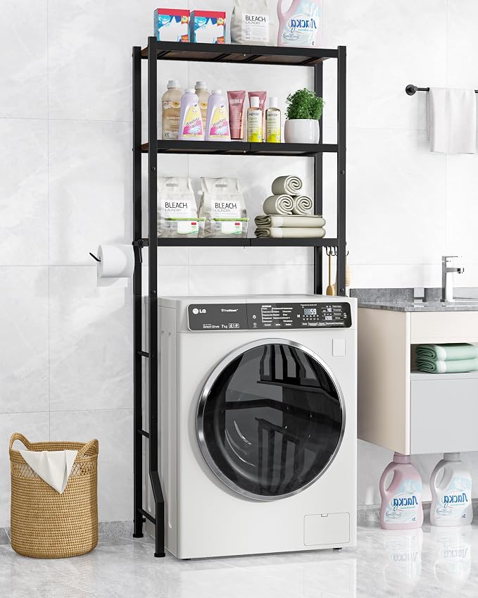 Kitsure Over The Toilet Storage Rack, 3-Tier Metal Frame | Small Bathroom, Space Saving Storage, Heavy Duty Metal Frame, Easy Assembly, Brown & Black, 61"H