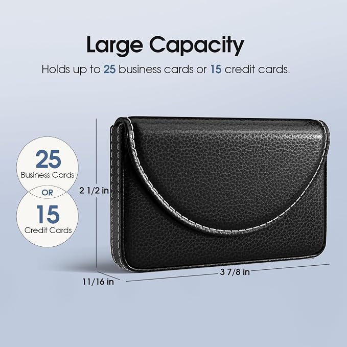 MaxGear Business Card Holder Case, PU Leather Business Card Case, Black | Pocket Name Card Holder Wallet for Purse, Portable Business Card Carrier with Magnetic Closure, Slim Stylish Men Women Gift