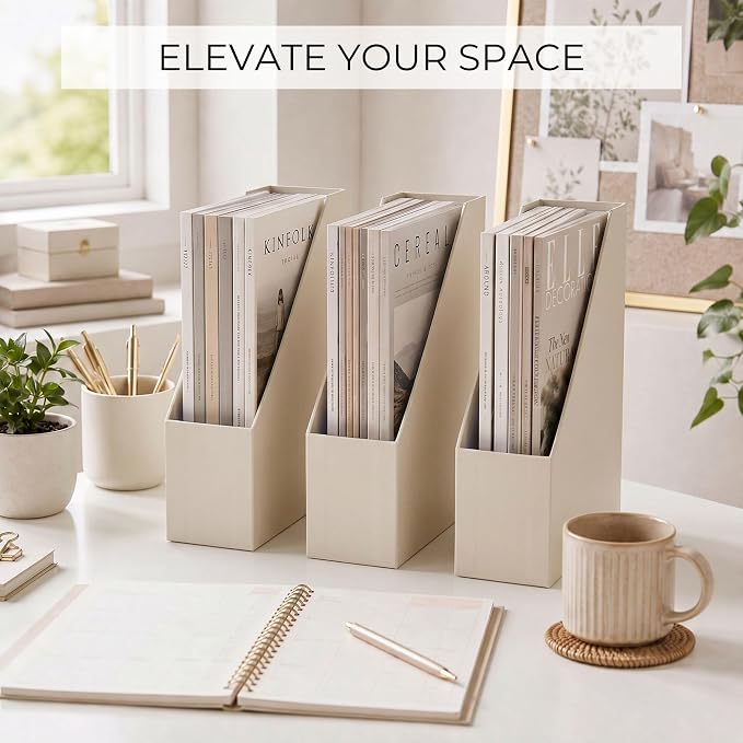 ZICOTO Beautiful Magazine Holder Set Of 3 - Sturdy File Holder to Organize Your Desk Or Shelves - The Perfect Office Storage to Effortlessly Organize Your Paperwork/Files, Magazines, Books Or Binders