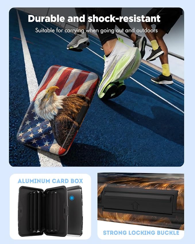 Maicican RFID Blocking Aluminum Credit Card Holder | Slim Metal Wallet for Women & Men, Business Card Case for Travel, Fits Front Pocket, Card holder wallet - American Flag Eagle
