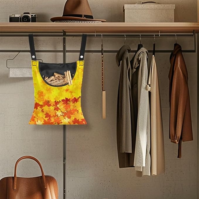 Maple Leaf Clothes Pin Bags Clothespin Bag Holder Clothespin Holder 14.5 x 12 Inch Clothespin Bag for Clothesline Outdoor Outside Laundry Room Lightweight Clothespin Bag for Easy Hang