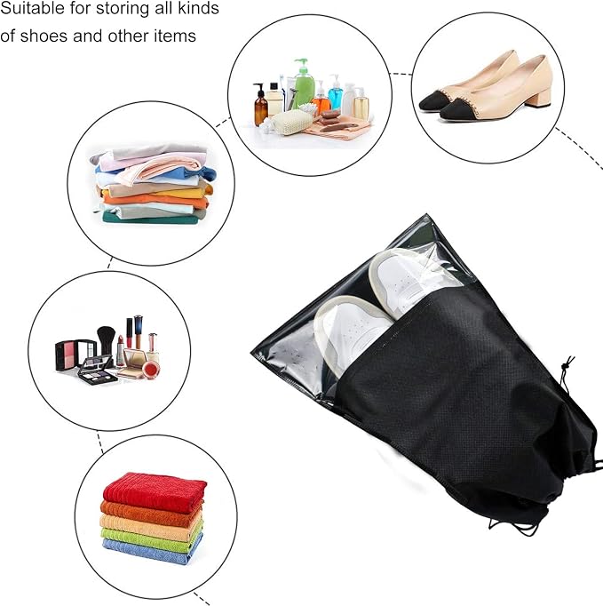 6 Pcs Travel Shoe Bags, Ulbemoll Drawstring Shoe Storage Bags for Packing, Black