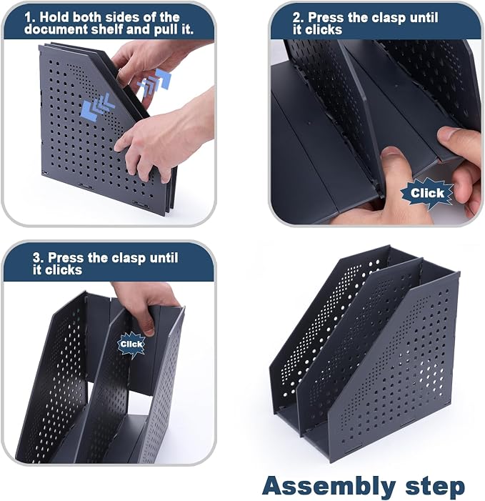 FRETONBA Collapsible Magazine File Holder with 2 Vertical Compartments Foldable Binder Holder for Desk Binder Storage Organizer Plastic Magazine Holders for Shelf, Dark Gray