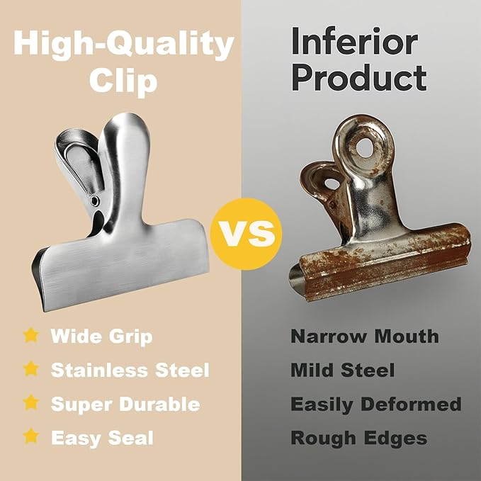 20 Pack Metal Chip Clips - OAMCEG 3 Inch Wide Stainless Steel Food Bag Clips Heavy Duty, Perfect for Air Tight Seal Grips on Coffee, Food & Bread Bags, Office Kitchen Home Usage