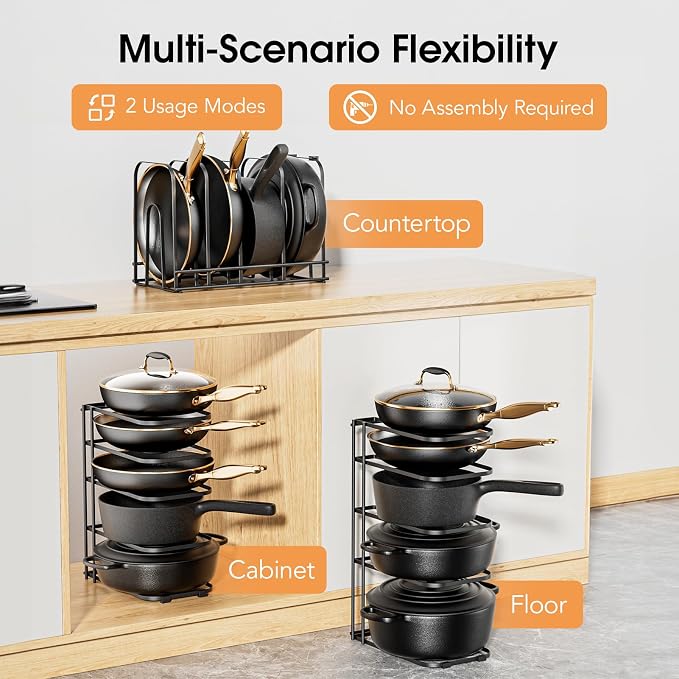 ORDORA Pots and Pans Organizer Rack under Cabinet 16.59" Tall, 5-Tier Pan Organizers inside Cabinet, Space Saving Kitchen Storage Pot Rack for Baking Pan Cast Iron Skillets Cookware - No Assembly