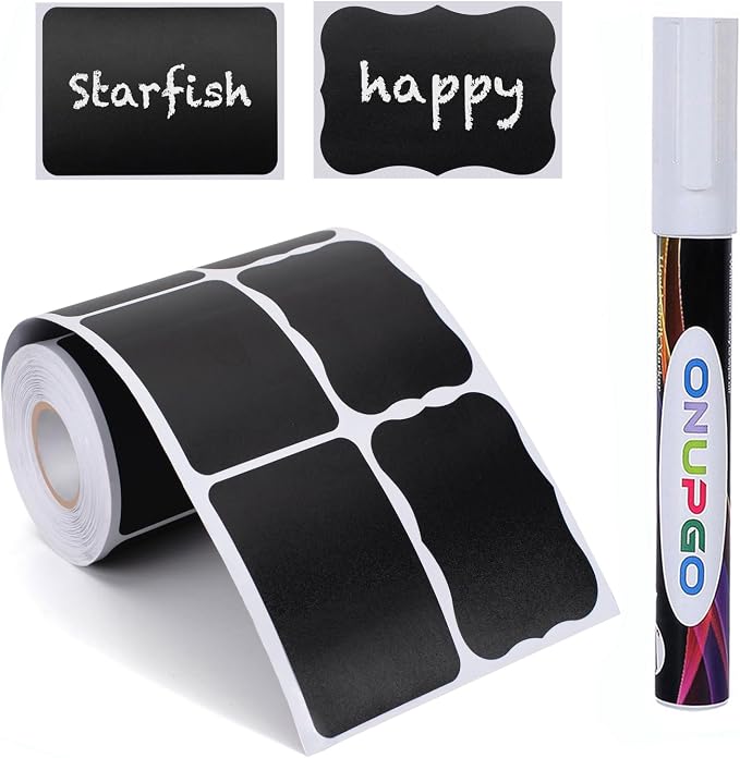 ONUPGO 256 Chalkboard Labels - Removable Black Stickers Waterproof Chalk Board Label Sticker for Organizing Storage Bins, Mason Jars,Home Deco, Ideal for Pantry, Parties and Craft Rooms