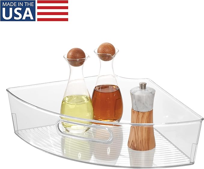 iDesign Clear Plastic 1/4 Wedge Bin, Corner Lazy Susan Cabinet Style | Kitchen Cabinet Organizer