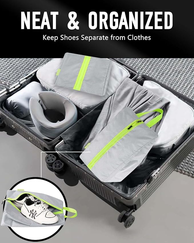GLORIEROO Smell Proof Shoe Bags for Travel-Soccer Cleat Bag Smell Proof with Active Carbon Fabric | Odor-Absorbing Water-Resistant Track Shoe bags for Sports (Grey, UP TO US14)