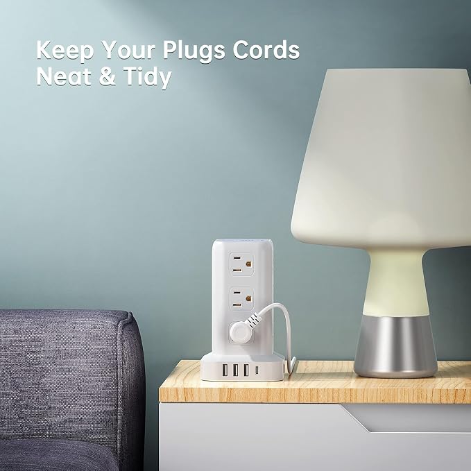 Power Strip with 12 Outlets 4 USB (1 USB C), 6.5Feet Extension Cord with Multiple Outlets, Charging Station, Power Strip Tower, Home Office Desk Supplies
