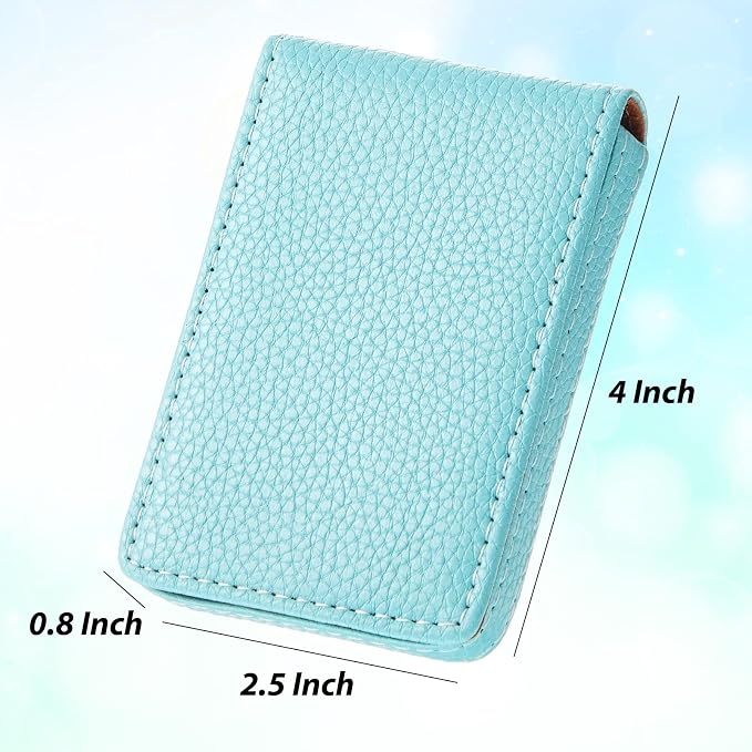 Outus 2 Pcs Business Card Holder, PU Leather Business Card Case Pocket Wallet with Magnetic Shut for Men Women(Pink and Green,Classic)