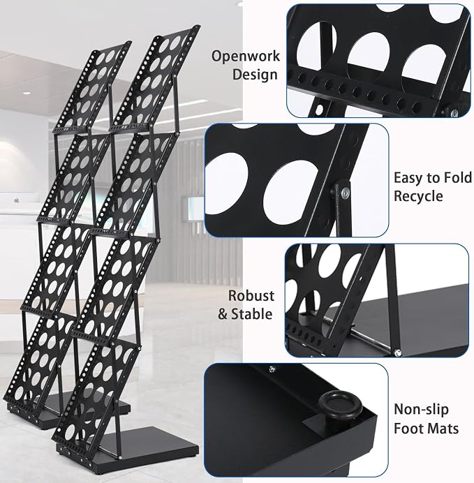 Foldable Brochure Display Stand with Carrying Bag, Literature Stand, 2 Pack | Literature Rack for Trade Shows, Exhibitions, Office, and Retail Stores. Metal, Portable, and Easy to Assemble, Black Finish