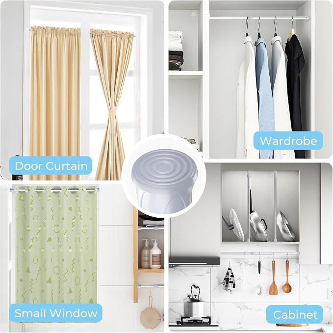 AIZESI Spring Tension Curtain Rod Short Tension Rod (Silver,12" to 19"-2Pcs)