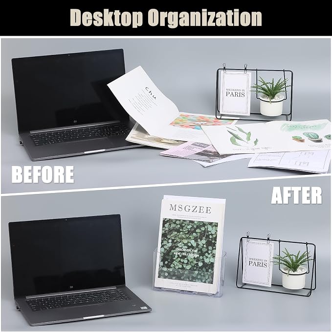 xydstay Acrylic Brochure Holder 8.5x11 Inches Slant Back Design, Clear Display Stand, Plastic Table Stand Sign Holder,Pamphlet Holder Flyer Holder, Acrylic Display Stand, Acrylic Table Signs Plastic Paper Holder for Office, Home, Store, 4 Pack