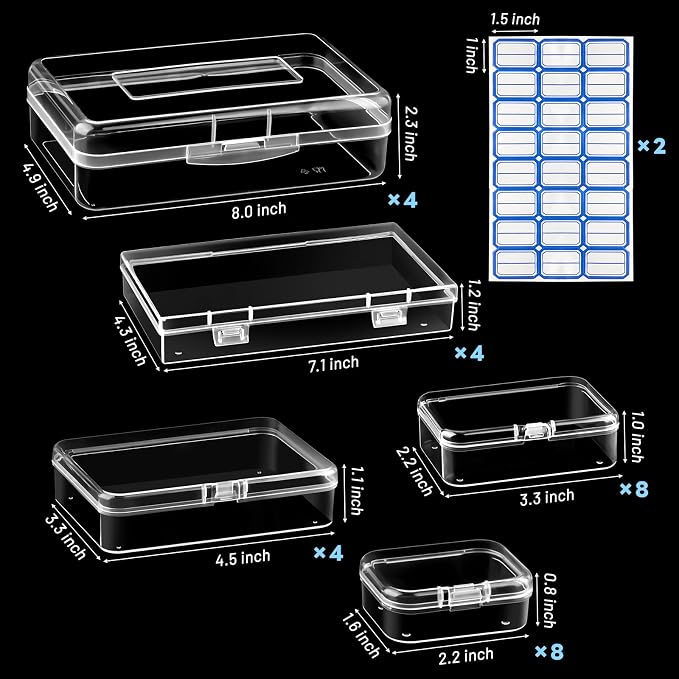 Mauproy Small Plastic Storage Containers with Lids, 5 Sizes, 28 Pack | Mini Bead Storage and Organizers, Rectangular Small Items Organizer Boxes with Hinged Lids and Labels for Craft Jewelry