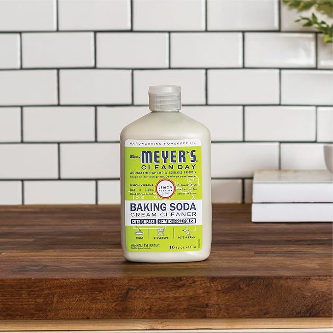 MRS. MEYER'S CLEAN DAY Baking Soda Cream Cleaner, Cuts Grease, Scratch-Free Polish, Lemon Verbena, 16 Fl Oz, Pack of 1