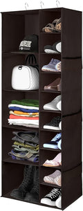 Libeder Shoe Organizer for Closet, 15 Shelf Hanging Closet Storage Shelves - 10 Shoe Rack Organizer and 5 Compartment for Clothes with 6 Side Mesh Pockets for Scarf, Socks,Gloves, Coffee