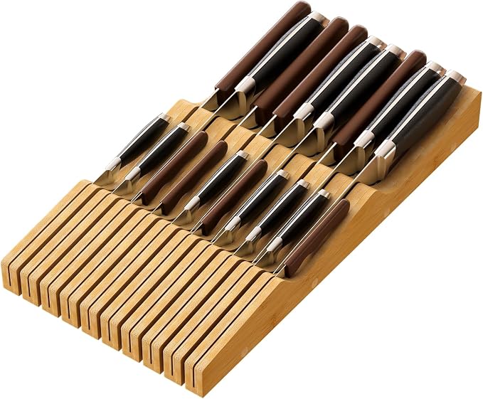 Knife Drawer Organizer (Natural, 19 Knives Organizer)