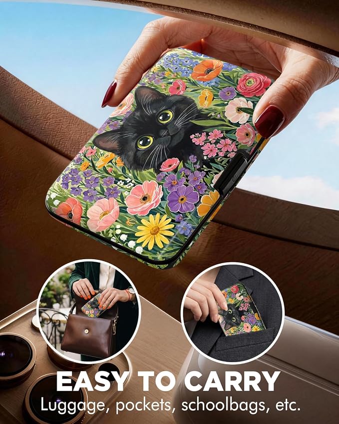Maicican RFID Blocking Aluminum Credit Card Holder | Slim Metal Wallet for Women & Men, Business Card Case for Travel, Fits Front Pocket, Card holder wallet - Flower Cat