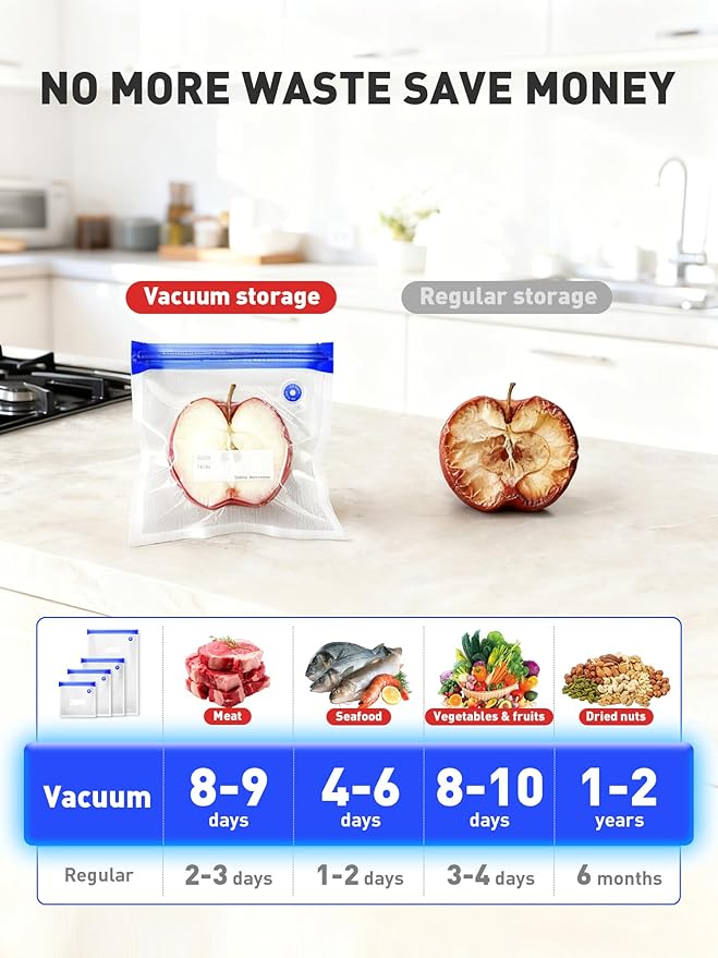 30 Pcs Reusable Vacuum Sealer Bags for Food, L-Size (10 x 13in) BPA-Free Vacuum Storage Bags with Sealing Clips & Leak-Proof Design for Sous Vide Cooking, Freezer, Microwave Heating
