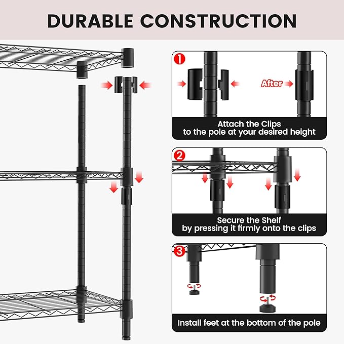 Xcity Storage Shelves, 5 Tier Heavy Duty Metal Shelving Unit, 2000 LBS Adjustable Steel Wire Shelf for Commercial, Pantry, Kitchen, Garage, 14" D x 30" W x 60" H, Black