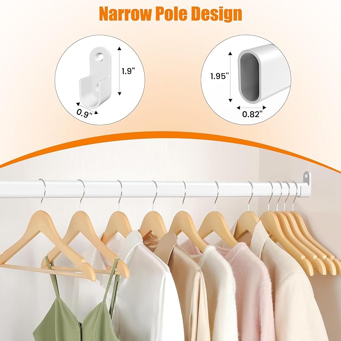 Oval Closet Rod for Hanging Clothes, Adjustable, 18 to 51 in | White, Heavy Duty, Metal, Suitable for Wardrobes, Laundry, RV
