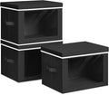 Homsorout Large Storage Baskets Bins with Lids - Stackable Cube Bins for Closet, 3 Pack Black Windows Organizer Bins, Home Organizers and Storage for Clothes, CD, Towels