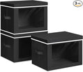 Homsorout Collapsible Storage Bins with Lids - Stackable Storage Containers with Window, 3 Pack Fabric Bins for Closet, Home & Office Organization Baskets, Black, 14.9" x 9.8" x 9.8"