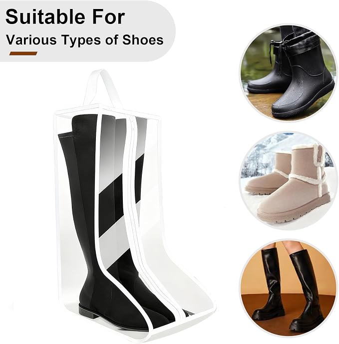 CiBiZi Clear Boot Bags Organizer for Travel Waterproof Cowboy Boots Bag Portable Shoe Travel Bag for Women Hangable Ski Boot Bag Dust-free Tall Boot Storage Bag (4Big-White)
