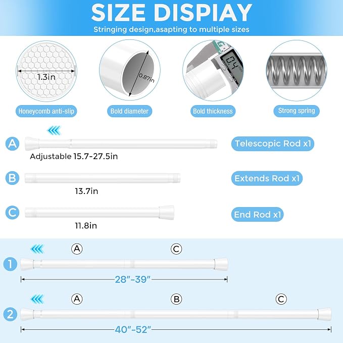 Tension Curtain Rod White Tension Rod 2pcs Spring Curtain Rod Non Slip Tension Rods For Windows 28 To 48 Inch No Drilling Adjustable Tension Rods of Curtain Window Closet Kitchen Wardrobe1