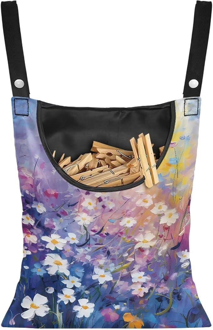 Oil Daisy Clothespin Organizer Bag for Outdoor Portable Clothespin Storage Clothespin Bag with Large Opening Waterproof Laundry Clothespin Bag Clothespin Holder for Clothesline Outdoor