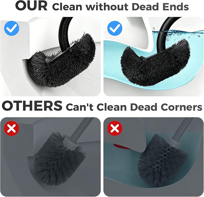 Toilet Bowl Brush and Holder, OSCIOSS Toilet Brush Set with Ergonomic Design, Compact Size, Durable Bristles, RV Toilet Brushes & Holders for Dead Corner Clean (Black, 1pack)