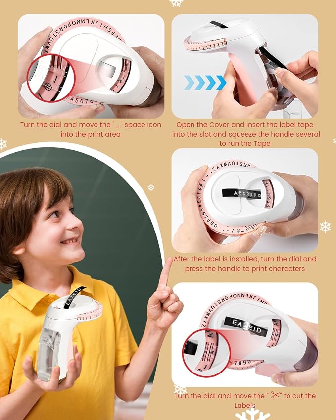 Embossing Label Maker Manual, Vintage Embossed Label Maker Pink, Retro Embosser Handheld Labeler with 3 Black Tapes 3/8Inch for DIY Scrapbooking, Kids Teachers Practical Gift, Home Office School Use
