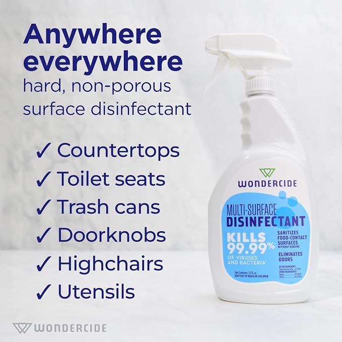 Wondercide - Multi-Surface Disinfectant Spray - 32 fl oz, 2-pack | Kills 99.99% Viruses & Bacteria, Fragrance Free Cleaner with Hypochlorous Acid for Home, Kitchen, Pet Areas