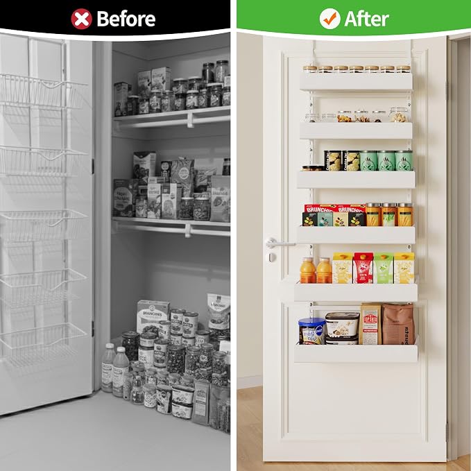 6-Tier Hanging Pantry Organizer, Metal Spice Rack Storage for Kitchen Laundry Bathroom Cabinet, White