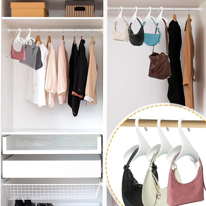 12 Pcs White Purse Hangers for Closet, Handbag Hangers for Closet, Bag Hanger, Handbag Organizer Hooks, Bag Organizer Hanging Hooks for Backpacks Satchels Tote Bag Home Storage (White)