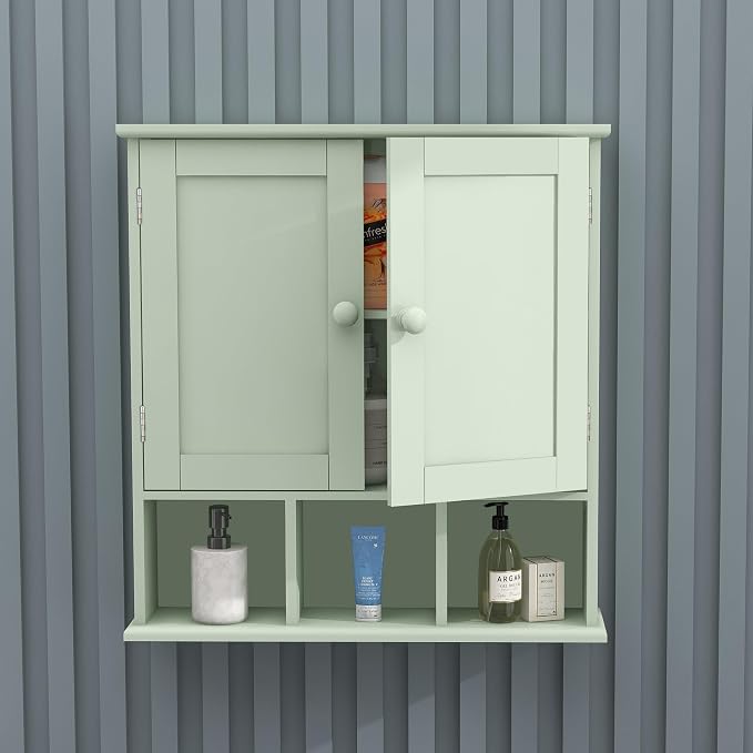 TaoHFE Green Bathroom Cabinet,Bathroom Wall Cabinet with 2 Door Adjustable Shelves,Over The Toilet Storage Cabinet,Green Bath Room Cabinet Wall Mounted,Medicine Cabinets for Laundry Kitchen