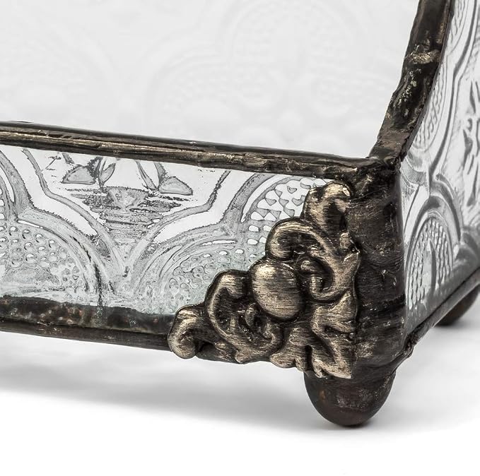 J Devlin Stained Glass Business Card Holder, Vintage Glass Desk Display | Handcrafted stained glass business card holder for desks, reception counters, executive offices, and home workspaces.