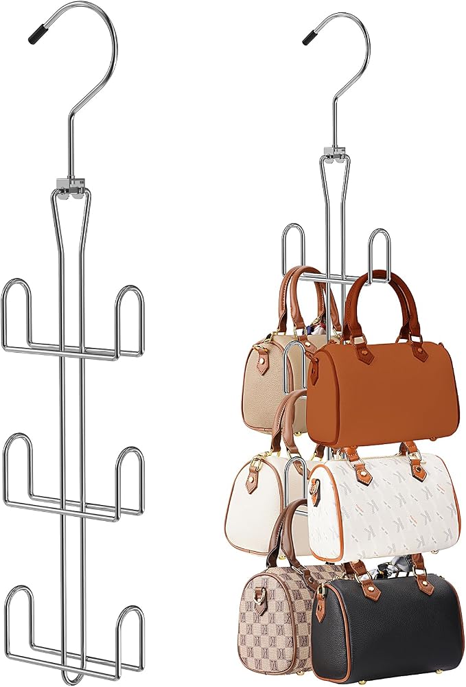 Purse Hanger Purse Organizer for Closet,Rotatable Metal Bag Organizer,Purse Holder for Handbags,Belts,Scarves,Tote,Baseball Hats,Backpacks(Silver)