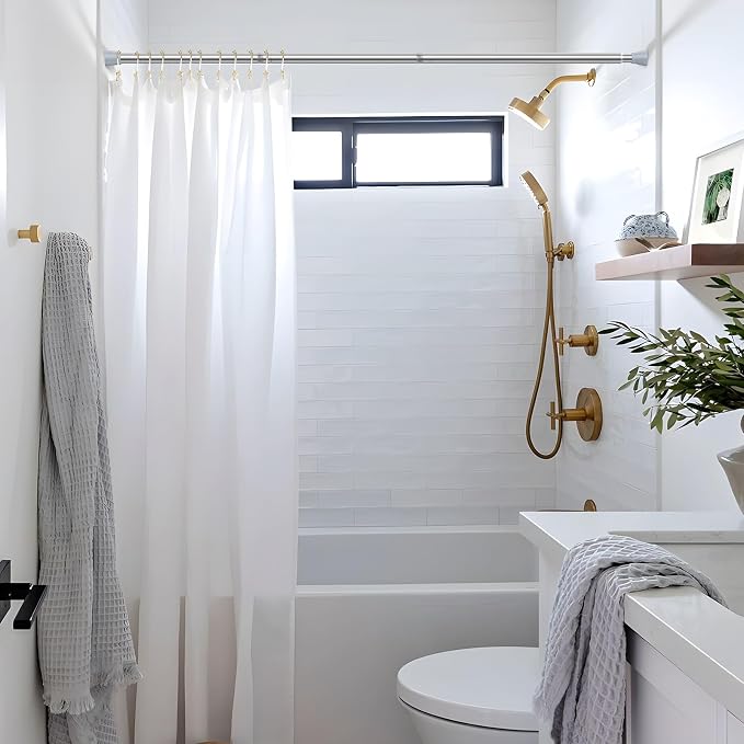 AIZESI Shower Curtain Rod 30-64 Inch Adjustable Curtain Rods Never Rust & Non-Slip Spring Tension Curtain Rods No Drilling Shower Rods for Bathroom Window Kitchen, Silver