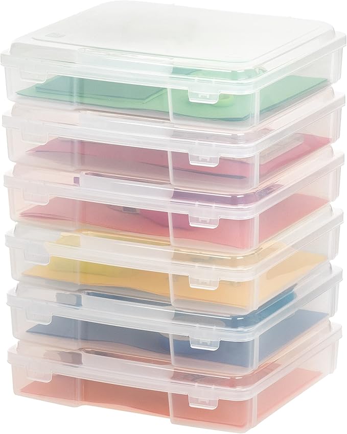 IRIS USA Board Game Storage Containers, 6-Pack |Made in USA| Organizers with Built-In Handle & Snap-Tight Lid for Puzzles, Scrapbook, and Fits 8.5" x 11" or A4 Papers, Thick - Clear