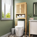 knoworld Rattan Over The Toilet Storage Cabinet, Above Toilet Bathroom Organizer with Adjustable Shelf, Behind Toilet Cabinet, Space Saver for Restroom, Bathroom, Laundry, Wood Rack, Natural