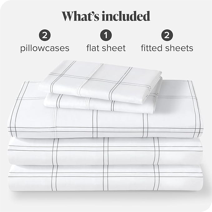 Bare Home Split King Sheet Set - 1800 Ultra-Soft Microfiber Bed Sheets - Double Brushed - Deep Pockets - Easy Fit - 5 Piece Set - Bed Sheets (Split King, Modern Plaid - White/Grey)