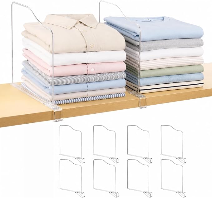 Vtopmart 12" Extra Tall x 11.7" Deep Shelf Dividers, 4 Pack | For Closet Organization, Maximizes Closet Vertical Space, Fit Deep Shelf Thicknesses From 0.4" to 1.35", Easy to Install