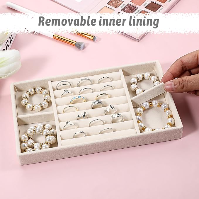 Prasacco 4 Pcs Stackable Jewelry Trays Jewelry-Organizer for Drawer Jewelry Drawer Organizer Inserts with Removable Dividers Jewelry’ Storage Display Case for Earrings Necklaces Rings Bracelets