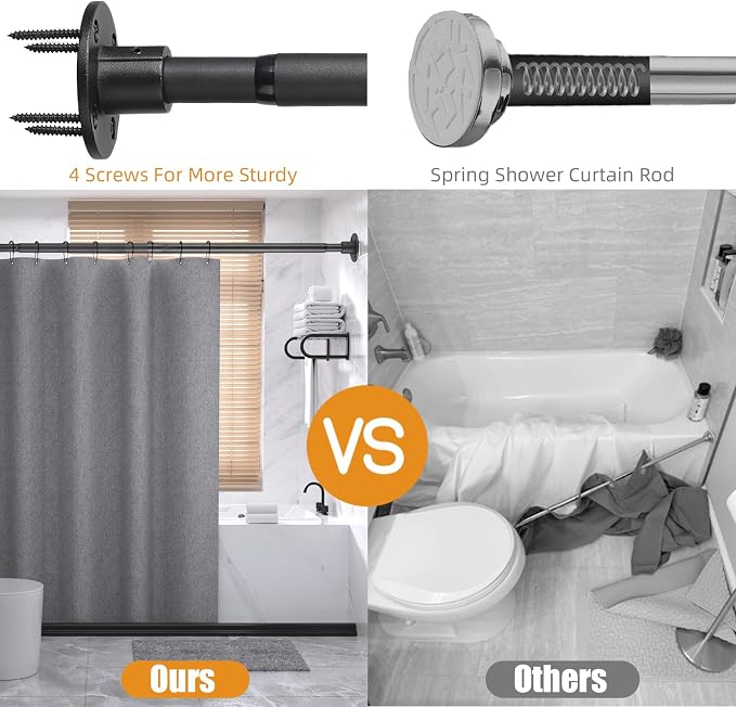 Shower Curtain Rod 30-92 Inch Closet Rod, 1 Inch Diameter Adjustable Heavy Duty Shower Rods Anti-Rust Wall-Mounted Fixed Shower Curtain Rod, Matte Black