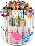 JIKIOU 430pcs Acrylic Pencil Holder Marker Organizer 360-Degree Rotating | 5.9 inch higher, durable acrylic made,multipurpose 5 square slots, large capacity for holding 430pcs pencils or 200pcs pens