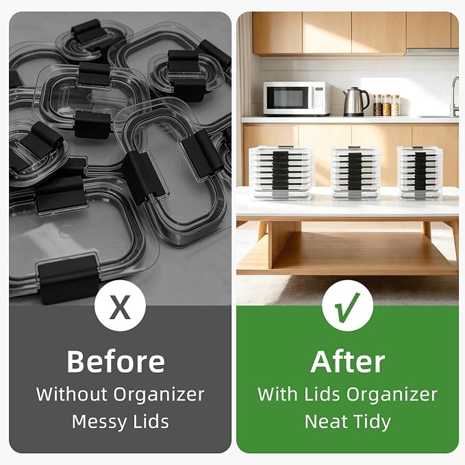 3PCS Clear Acrylic Food Container Lid Organizer for Rubbermaid Brilliance Nap-on Lids, Stackable Lid Holder Rack, Kitchen Storage Holder 4.7 Cup, 3.2 Cup, 1.3 Cup. 0.5 Cup Container, Holds 24 Lids