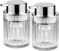 Foaming Hand Soap Dispenser, 8oz Refillable Clear Glass with Silver Pump, for Liquid Soap or Lotion, Vertical Ribbed Decor for Bathroom Vanity, Kitchen, Commercial Use - 2 Pack