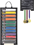 JUXYES Wall Hanging Martial Arts Belts Organizer for 12 Belts, Portable Karate Belt Display Holder with Medals Hanging Stick, Lightweight Taekwondo Belt Organizer for Martial Arts Learners