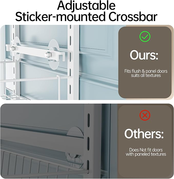 Delamu Pantry Door Organizer, Adjustable Metal Over the Door Pantry Organizer Rack, 6-Tier Over the Door Spice Rack, Kitchen Pantry Door Organizers and Storage, D5 W12 H52.1 inch, White, Small
